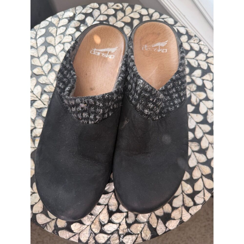 Dansko BEV Burnished Black Nubuck Leather Clog Slip On Mules Sz 39